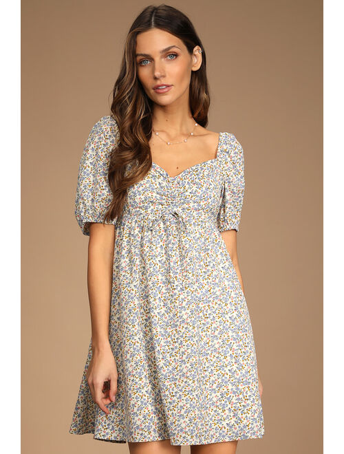 Lulus Sweet for Spring Ivory Floral Print Puff Sleeve Mini Dress