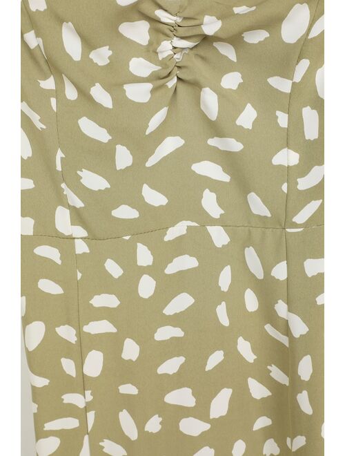 Lulus Party in Paris Sage Green Print Tie-Strap Midi Dress