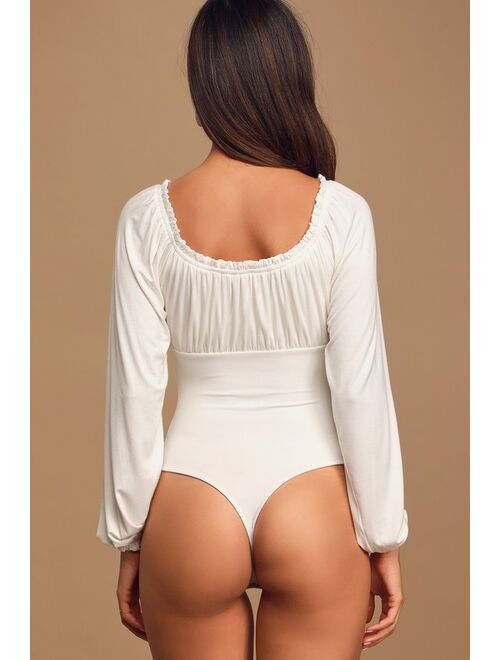 Lulus After Your Heart Ivory Long Sleeve Ruffled Bodysuit