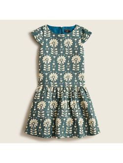 Girls' cap-sleeve dress in jacquard floral