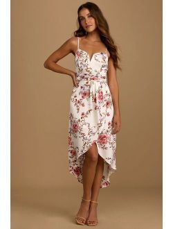 My Favorite Day Ivory Floral Print Tulip Skirt Midi Dress