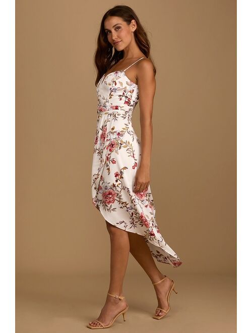 Lulus My Favorite Day Ivory Floral Print Tulip Skirt Midi Dress