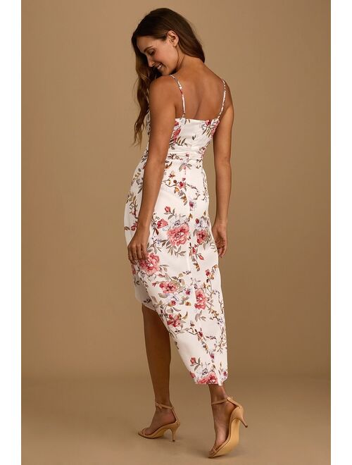 Lulus My Favorite Day Ivory Floral Print Tulip Skirt Midi Dress