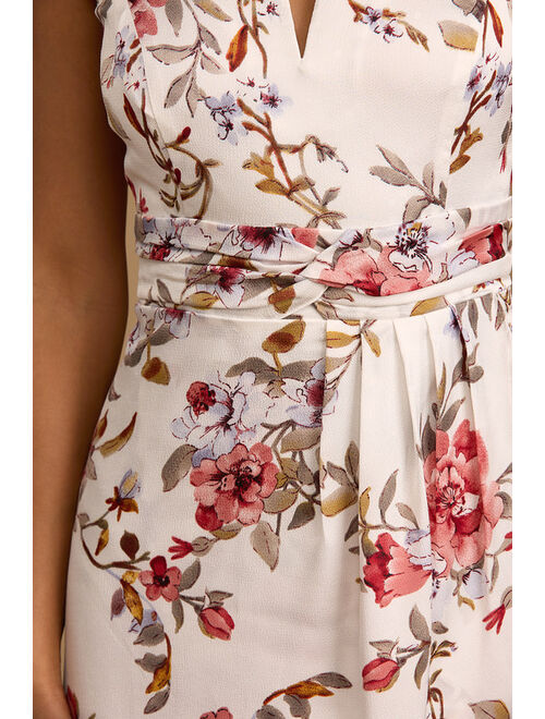 Lulus My Favorite Day Ivory Floral Print Tulip Skirt Midi Dress