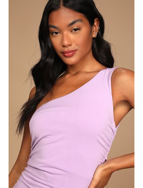 Lulus Total Appeal Lavender Ruched One-Shoulder Bodycon Midi Dress