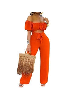 IyMoo Off Shoulder Jumpsuits for Women Sexy-Short Sleeve Summer Floral Print Tie Front One Piece Jumpsuits