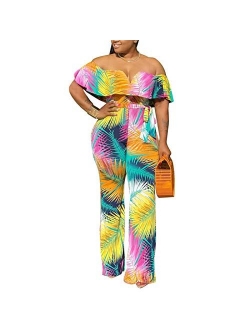 IyMoo Off Shoulder Jumpsuits for Women Sexy-Short Sleeve Summer Floral Print Tie Front One Piece Jumpsuits