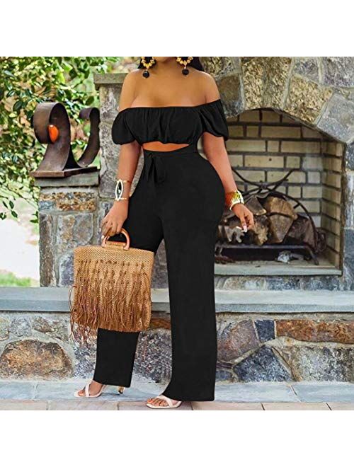 IyMoo Off Shoulder Jumpsuits for Women Sexy-Short Sleeve Summer Floral Print Tie Front One Piece Jumpsuits