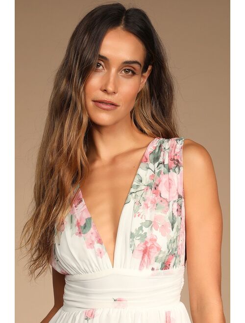 Lulus Garden Wanderings White Floral Print Sleeveless Mini Dress