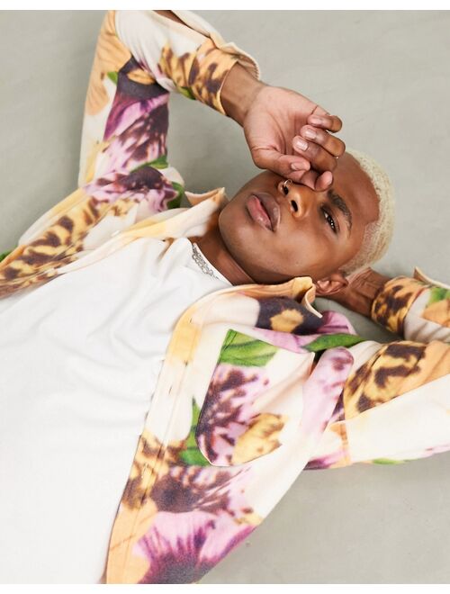 ASOS DESIGN 90s oversized shirt in floral polar fleece