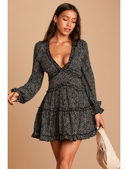 Admire You Orange Floral Print Ruffled Long Sleeve Mini Dress