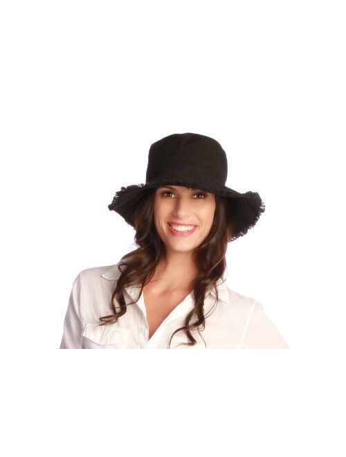 Physician Endorsed Women's Castaway Canvas Bucket Sun Hat with Fringe, Rated UPF 50+ for Max Sun Protection