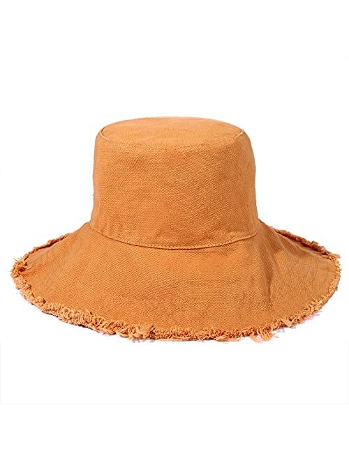 HZEYN Bucket Hats for Women Wide Brim Summer Travel Packable Cotton Bucket Beach Sun Hat UPF 50+