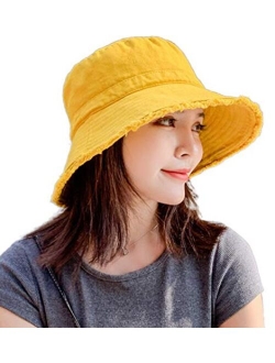 Epsion Women Sun Bucket Hat Cotton Hats Teens Girls Wide Brim Floppy Summer Beach Caps UPF 50+