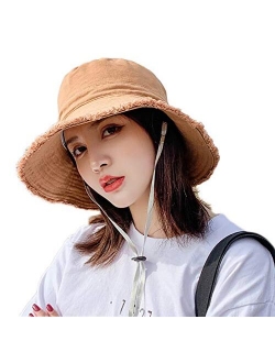 Epsion Women Sun Bucket Hat Cotton Hats Teens Girls Wide Brim Floppy Summer Beach Caps UPF 50+