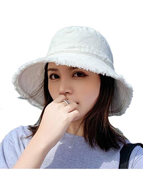 Epsion Women Sun Bucket Hat Cotton Hats Teens Girls Wide Brim Floppy Summer Beach Caps UPF 50+