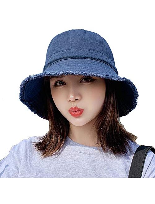 Epsion Women Sun Bucket Hat Cotton Hats Teens Girls Wide Brim Floppy Summer Beach Caps UPF 50+