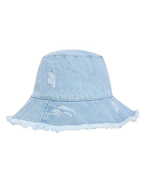 ZLYC Denim Bucket Hats for Women Men Summer Trendy Washed Cotton Beach Sun Hat