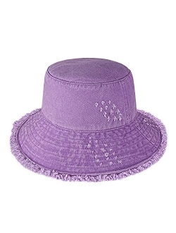 CHOK.LIDS Frayed Bucket Hats for Women Men Unisex Trendy Washed Cotton Floppy Wide Brim Boonie Outdoor Summer Beach Headwear