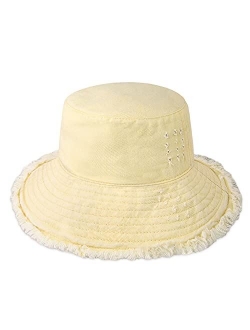 CHOK.LIDS Frayed Bucket Hats for Women Men Unisex Trendy Washed Cotton Floppy Wide Brim Boonie Outdoor Summer Beach Headwear