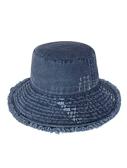 CHOK.LIDS Frayed Bucket Hats for Women Men Unisex Trendy Washed Cotton Floppy Wide Brim Boonie Outdoor Summer Beach Headwear