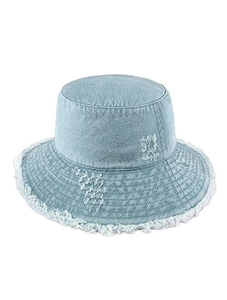 CHOK.LIDS Frayed Bucket Hats for Women Men Unisex Trendy Washed Cotton Floppy Wide Brim Boonie Outdoor Summer Beach Headwear