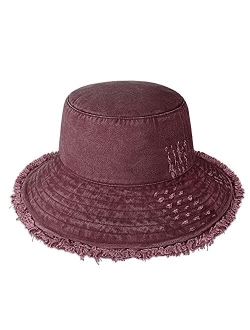 CHOK.LIDS Frayed Bucket Hats for Women Men Unisex Trendy Washed Cotton Floppy Wide Brim Boonie Outdoor Summer Beach Headwear