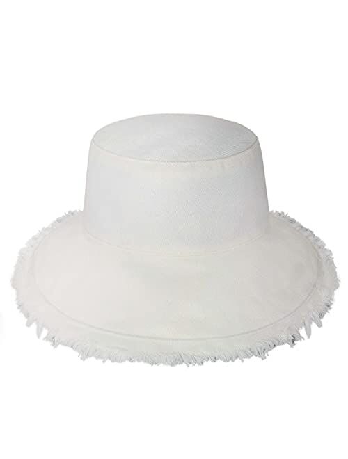 CHOK.LIDS Frayed Bucket Hats for Women Men Unisex Trendy Washed Cotton Floppy Wide Brim Boonie Outdoor Summer Beach Headwear