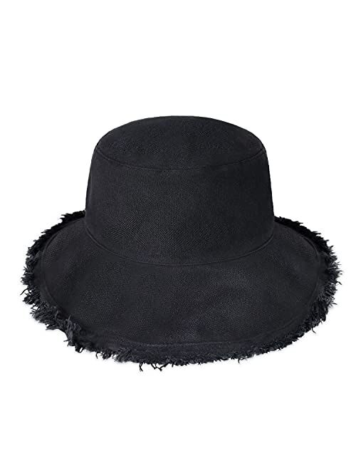 CHOK.LIDS Frayed Bucket Hats for Women Men Unisex Trendy Washed Cotton Floppy Wide Brim Boonie Outdoor Summer Beach Headwear