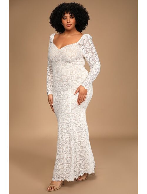 Lulus To Always Love White Lace Long Sleeve Mermaid Maxi Dress