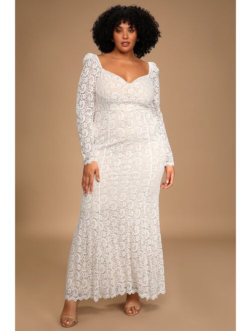 Lulus To Always Love White Lace Long Sleeve Mermaid Maxi Dress