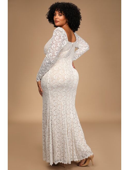 Lulus To Always Love White Lace Long Sleeve Mermaid Maxi Dress