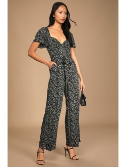 Awesome Blossoms Pink Floral Print Flutter Sleeve Jumpsuit