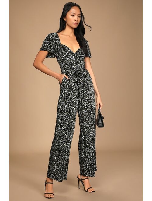 Lulus Awesome Blossoms Pink Floral Print Flutter Sleeve Jumpsuit