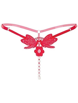 HOSO Women's G-String T-Back Thong Lingerie Thong Briefs Flowers Beaded Underwear