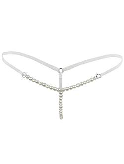 TAIKMD Women's Low Rise Brief Pearls Massage Chain G-String Underwear Thong