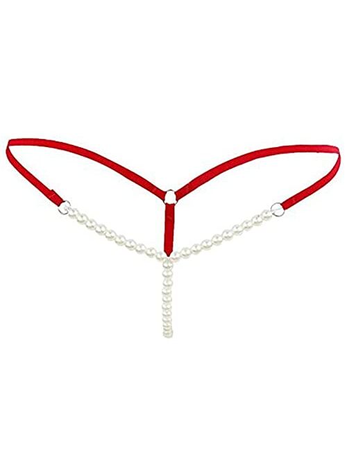 TAIKMD Women's Low Rise Brief Pearls Massage Chain G-String Underwear Thong