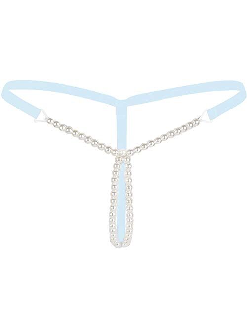 TAIKMD Women's Low Rise Brief Pearls Massage Chain G-String Underwear Thong