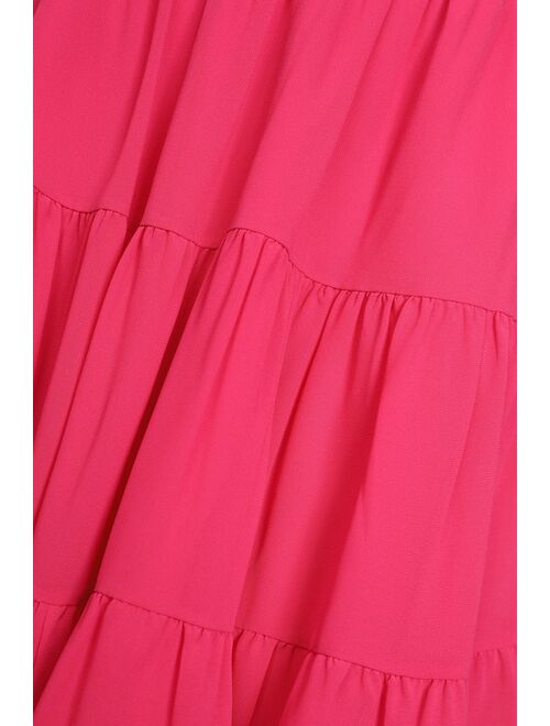 Lulus Being Your Sweetheart Magenta Tie-Back Tiered Midi Dress