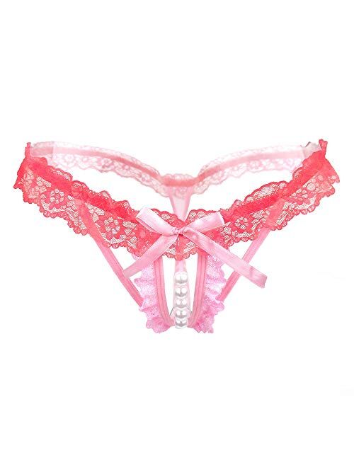 Lyeacs Women’s Sexy Panties,Lace Thongs G-String with Pearls Ball