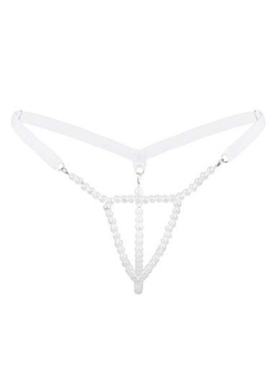 Freebily Women Stretchy Pearls Bikini Intimate Massage Chain G-String T Back Thongs Tangas Underwear