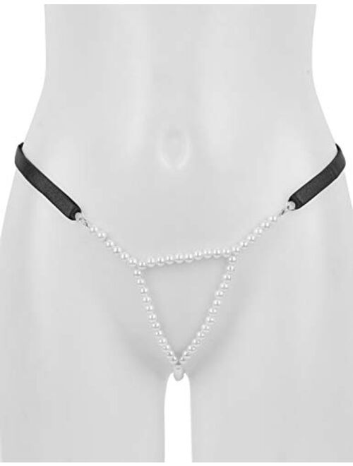 Freebily Women Stretchy Pearls Bikini Intimate Massage Chain G-String T Back Thongs Tangas Underwear