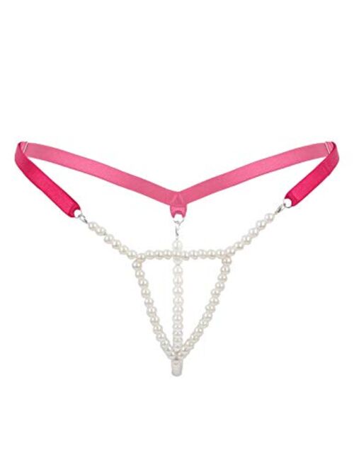 Freebily Women Stretchy Pearls Bikini Intimate Massage Chain G-String T Back Thongs Tangas Underwear