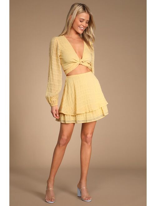 Lulus Sunny Sensation Light Yellow Tiered Mini Skirt