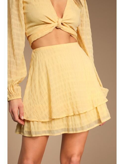 Lulus Sunny Sensation Light Yellow Tiered Mini Skirt