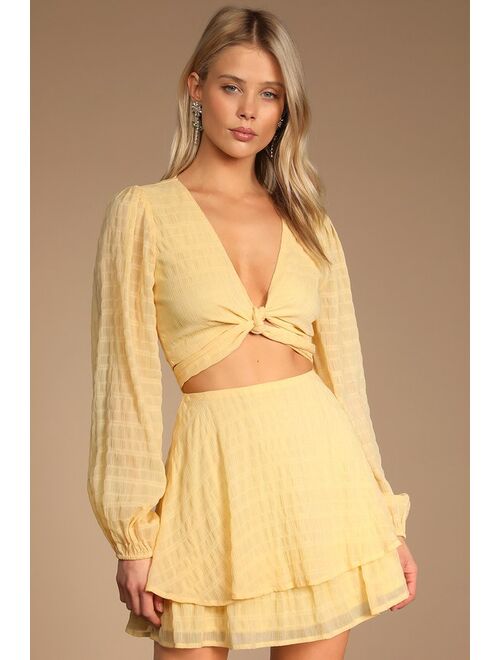 Lulus Sunny Sensation Light Yellow Tiered Mini Skirt