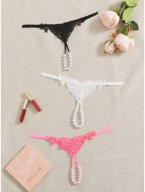 Shein 3pack Plus Faux Pearl Decor Thong Set