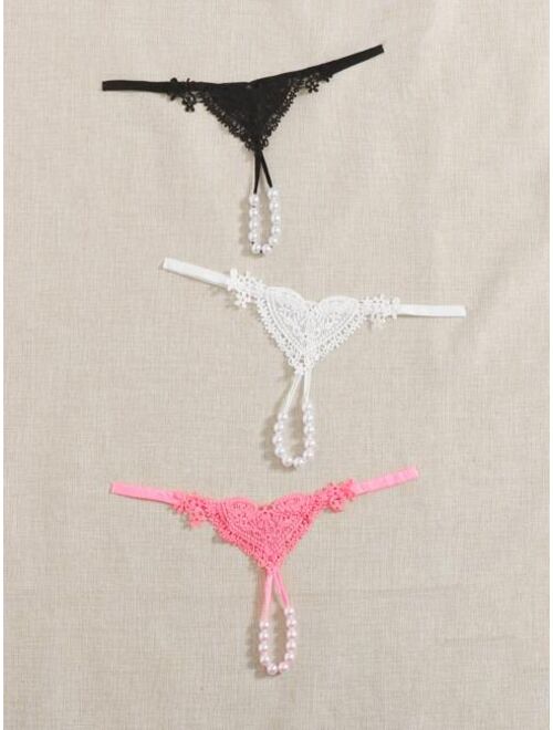 Shein 3pack Plus Faux Pearl Decor Thong Set