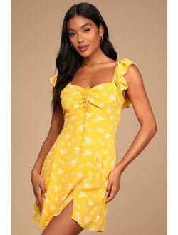 Sunny Paradise Yellow Floral Print Ruffled Backless Mini Dress