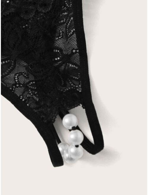 Shein 2pack Faux Pearl Decor Floral Lace Panty Set